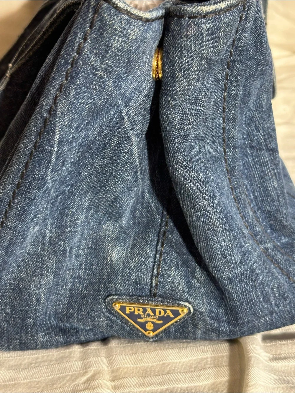 Prada Canapa Denim Tote Bag with Top Handles - Blue